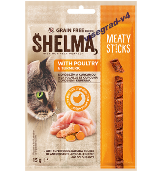 Shelma Meaty Sticks Snack s drůbežím 15g Fleischstäbchen Snack mit Geflügel